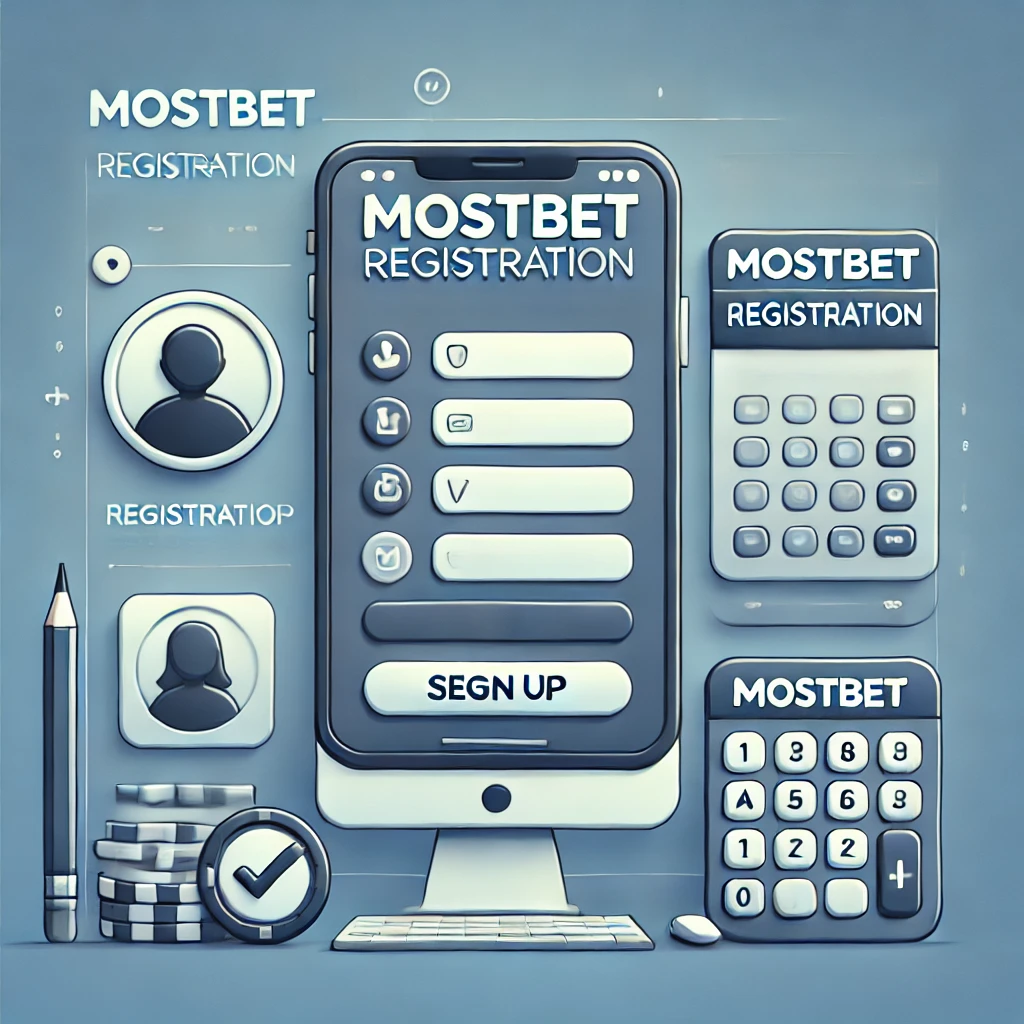 DALL E 2024 10 02 20.16.29 An image for a Mostbet Registration article featuring a smartphone or computer showing the Mostbet app with a registration form. The background inclu