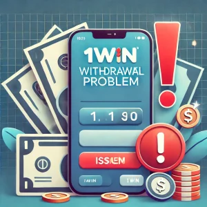 DALL E 2024 10 04 04.06.15 An image for a 1win Withdrawal Problem article featuring a smartphone displaying the 1win app with an error message or warning symbol. The background