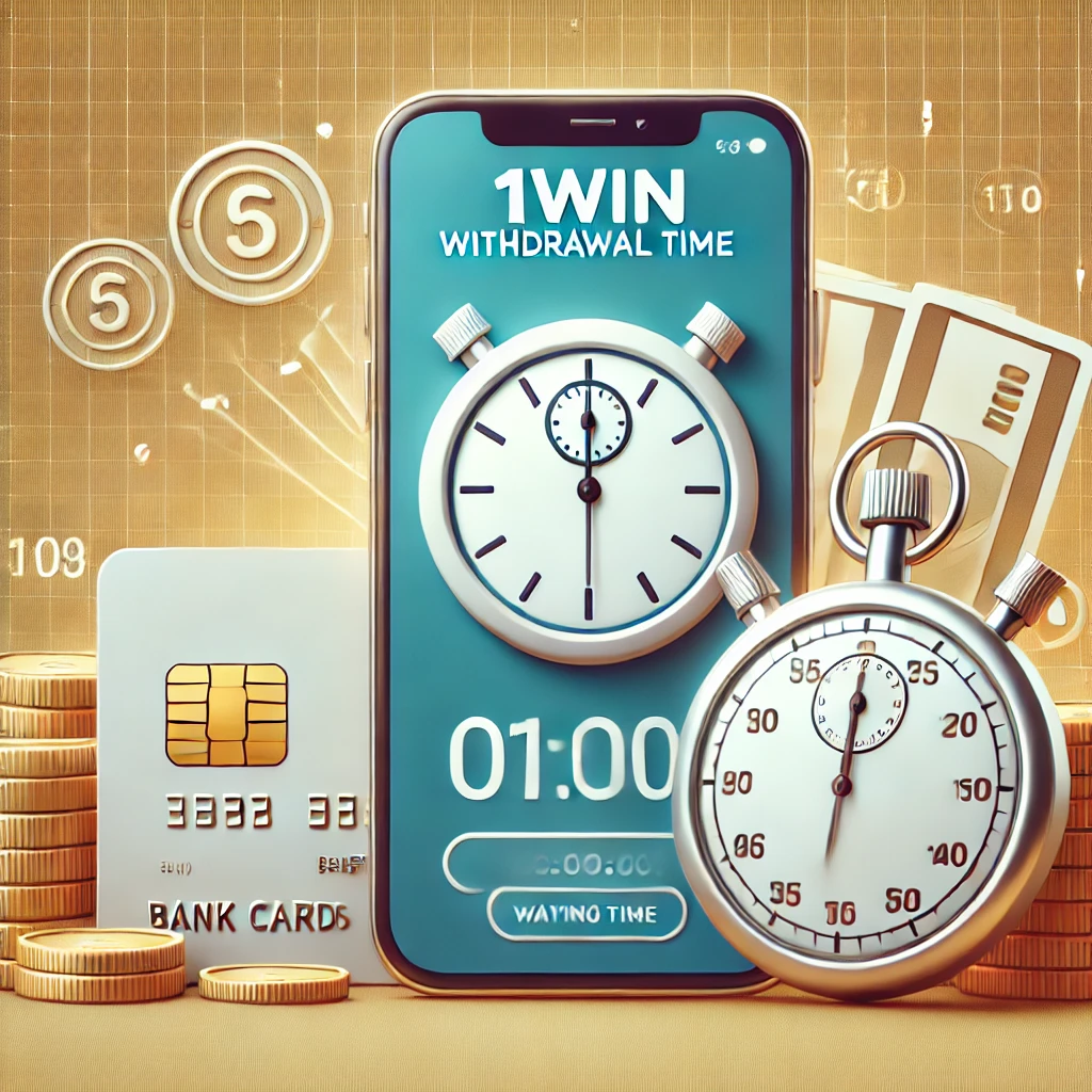 DALL E 2024 10 04 04.37.18 A clean image for a 1win Withdrawal Time article featuring a smartphone displaying the 1win app with a clock symbol or stopwatch representing the wa