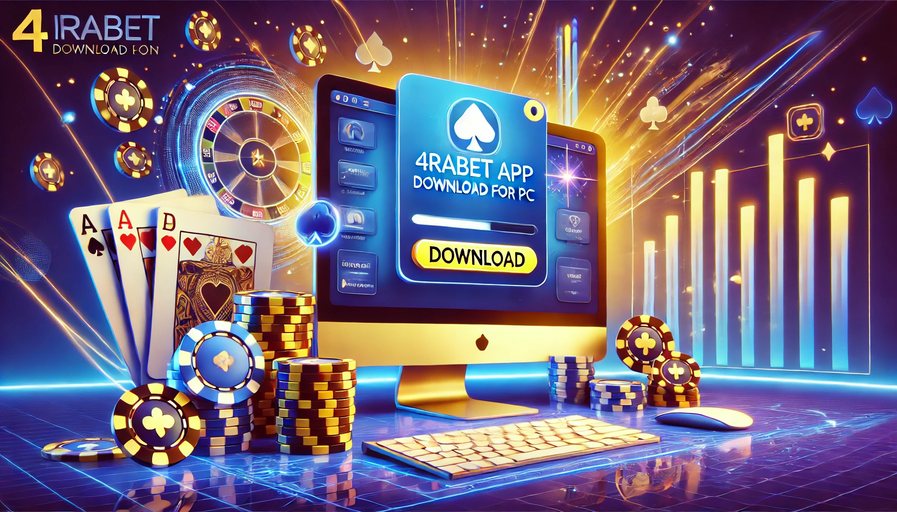 DALL E 2024 11 13 00.24.25 A vibrant illustration of 4rabet App Download for PC depicting a user friendly and streamlined download process for a betting app. The image shows